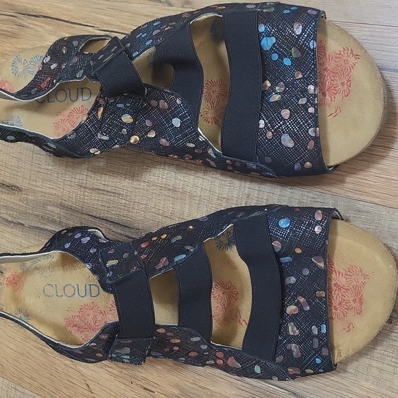 CLOUD Black Slingback Cork Wedge Sandals - Picture 12 of 14